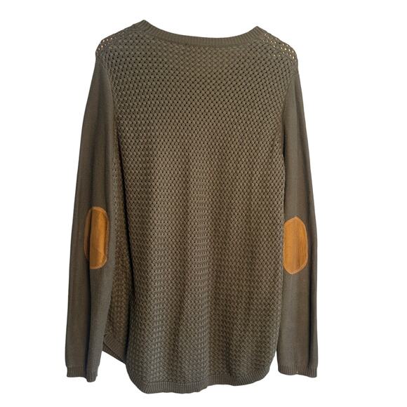 Lety & Me Olive Knit Sweater with Elbow Patches | Size XL | Cotton Blend - Picture 3 of 5